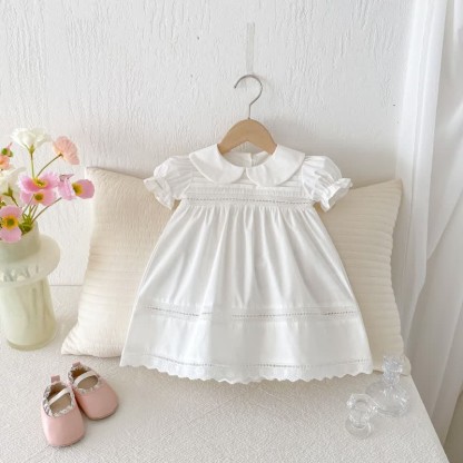 Toddler Girl Solid Color White Sweet Dress - image 6
