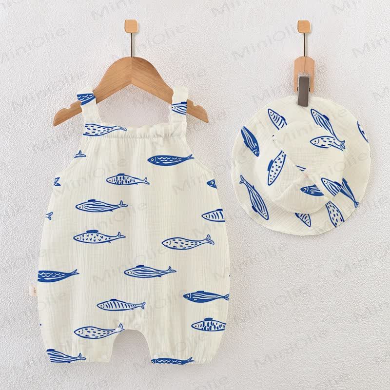 Baby Fish Beige Strap Romper with Hat - Beige - 18-24M - image 1