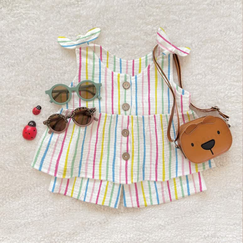 Baby Girl Striped Suspenders 2-piece Set - White - 2-3T - image 1