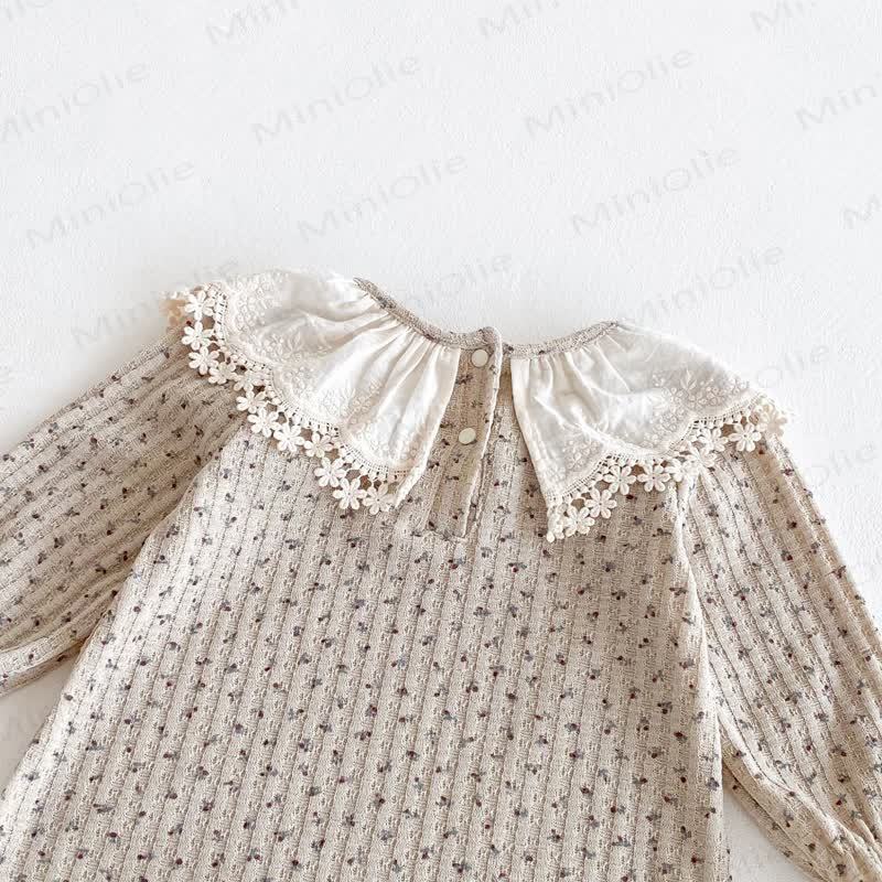 Baby Girl Floral Collar Grey Romper - image 13