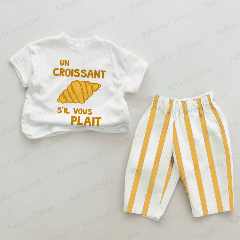 UN CROISSANT S'IL VOUS PLAIT Baby Yellow Vertical Striped 2-piece Set - White&Yellow - 2-3T - image 1