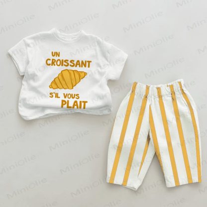 UN CROISSANT S'IL VOUS PLAIT Baby Yellow Vertical Striped 2-piece Set - White&Yellow - 2-3T - image 1