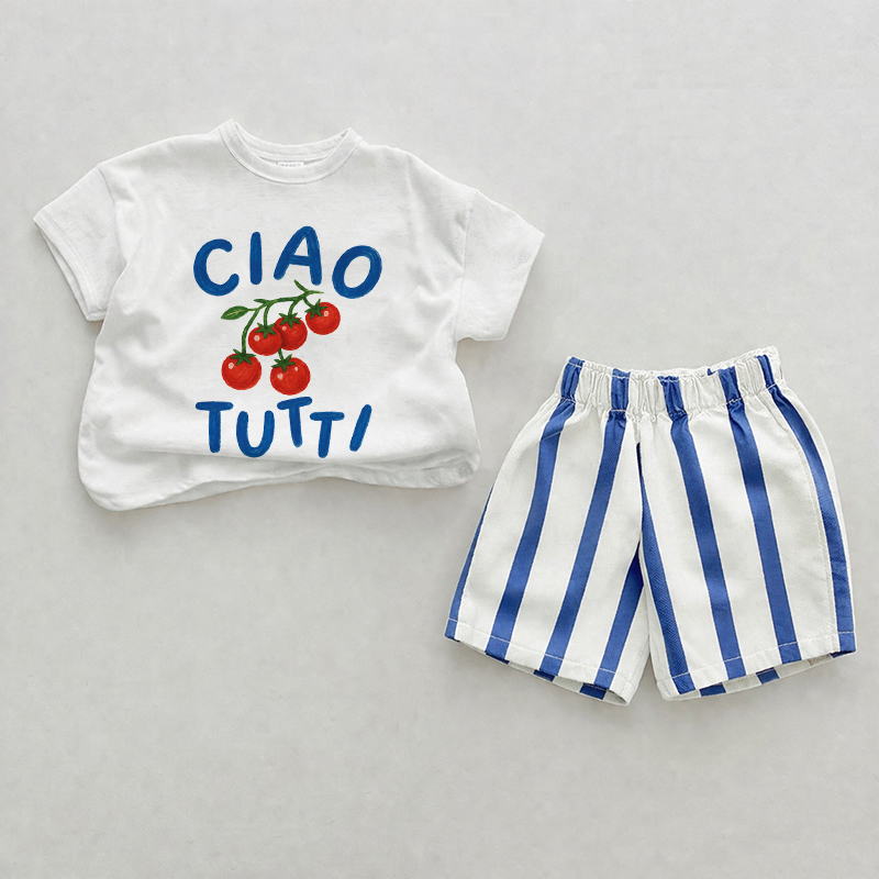 CIAO TUTTI Baby Blue Vertical Striped 2-piece Shorts Set - White&Blue - 2-3T - image 1