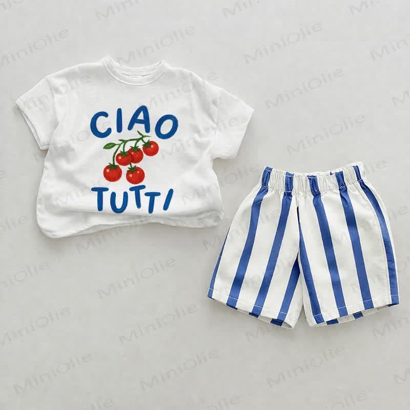 CIAO TUTTI Baby Blue Vertical Striped 2-piece Shorts Set - White&Blue - 2-3T - image 1