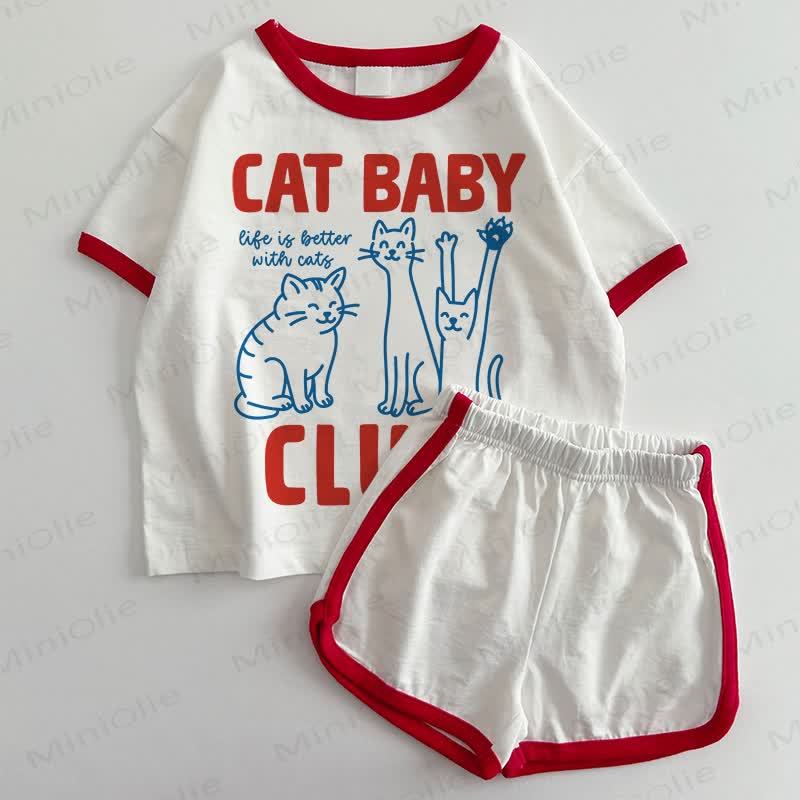 CAT BABY CLUB Baby T-shirt and Shorts 2-Piece Set - White&Red - 3-5T - image 1