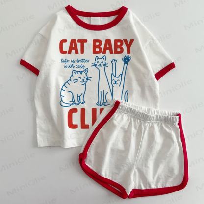 CAT BABY CLUB Baby T-shirt and Shorts 2-Piece Set - White&Red - 3-5T - image 1
