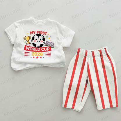 MY FIRST WORLD CUP 2026 Baby Football Print Red Striped 2-piece Set - White&Red - 2-3T - image 1
