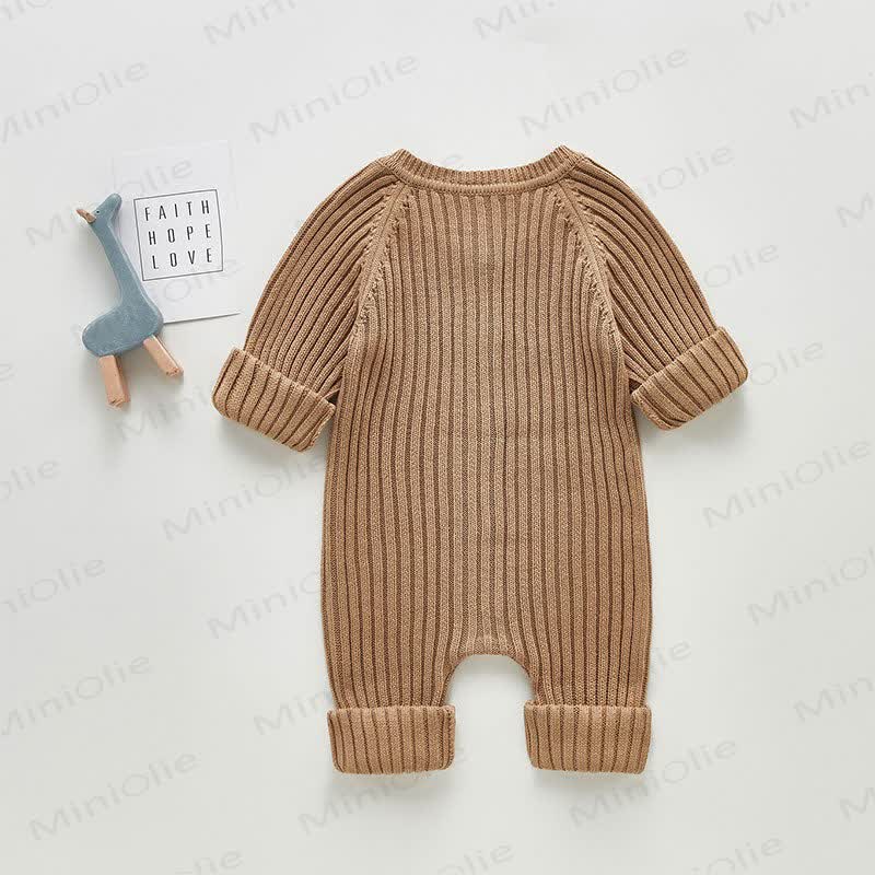 Baby Unisex Solid Color Knitted Romper - image 5