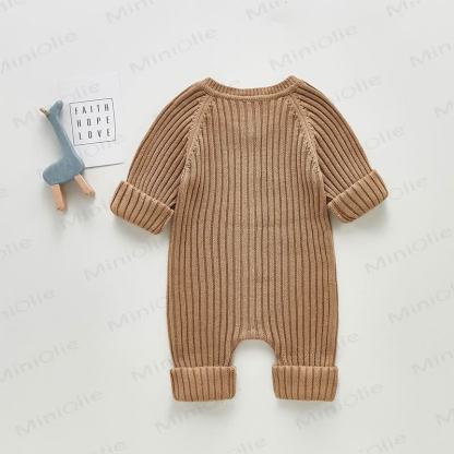 Baby Unisex Solid Color Knitted Romper - image 5