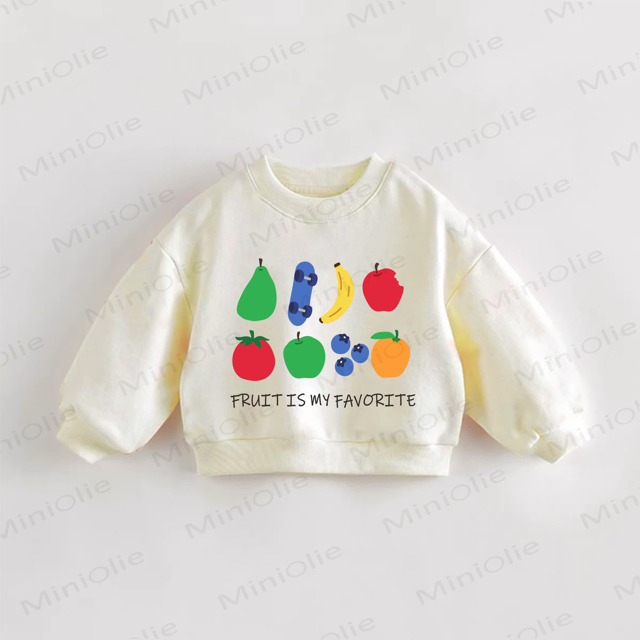 FRUIT IS MY FAVORITE Baby Toddler Fruit Print Sweatshirt - Cream - 3-5T - image 1