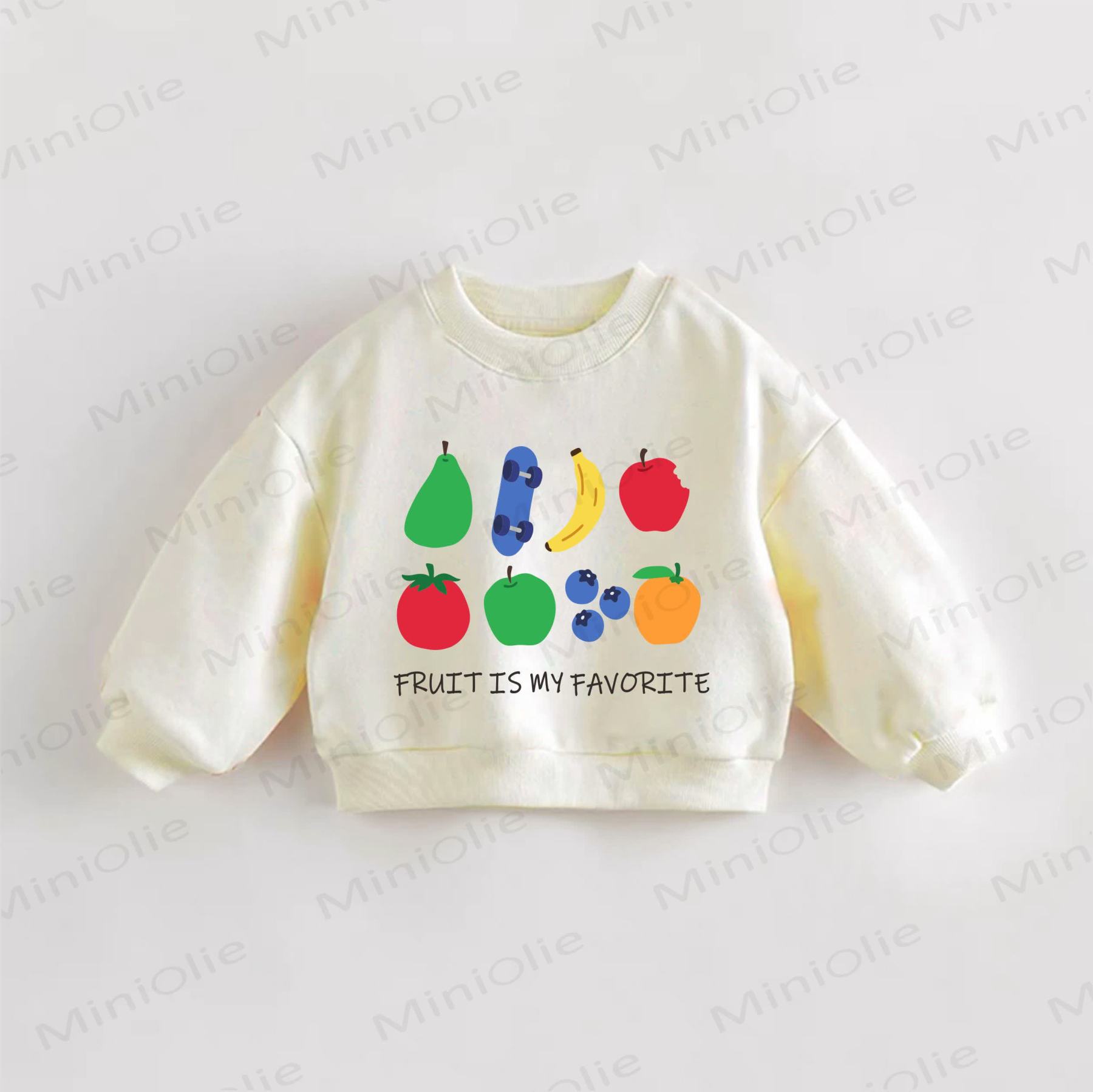 FRUIT IS MY FAVORITE Baby Toddler Fruit Print Sweatshirt - Cream - 3-5T - image 1