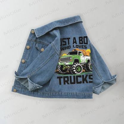 JUST A BOY WHO LOVES TRUCKS Toddler Kid Boys Slogan Denim Jacket - Blue - 10-11T - image 1