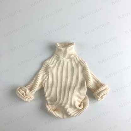 Kid Boy Solid Color High-neck Striped Pullover Sweater - Beige - 12Y - image 12