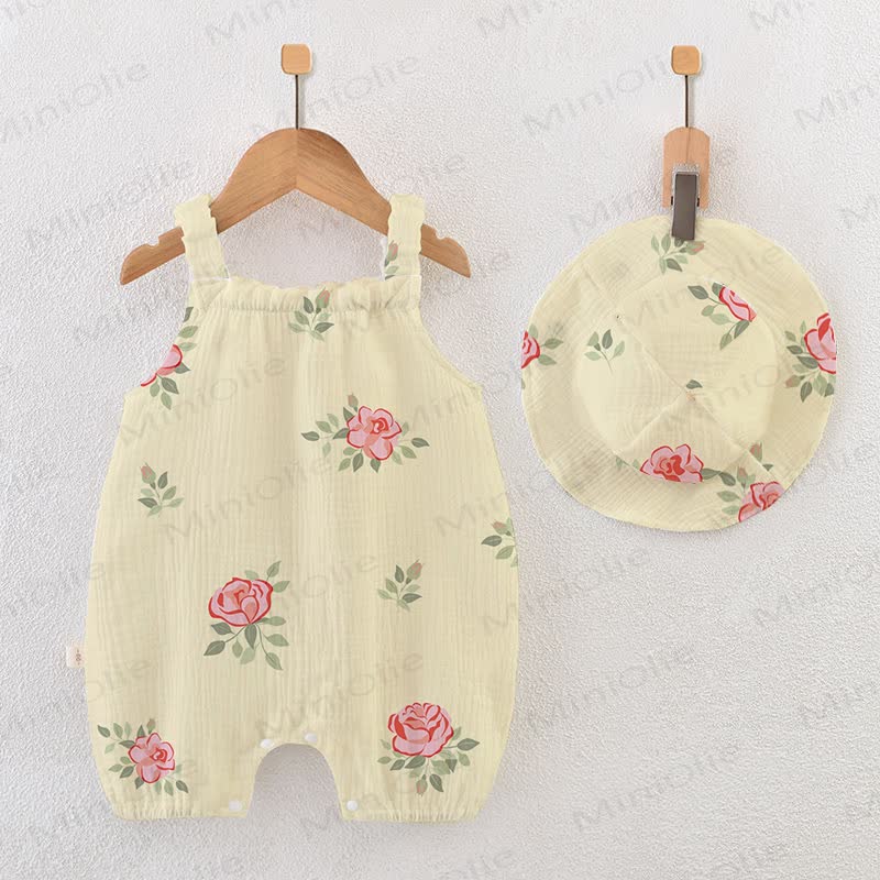 Baby Rose Yellow Strap Romper with Hat - Yellow - 18-24M - image 1