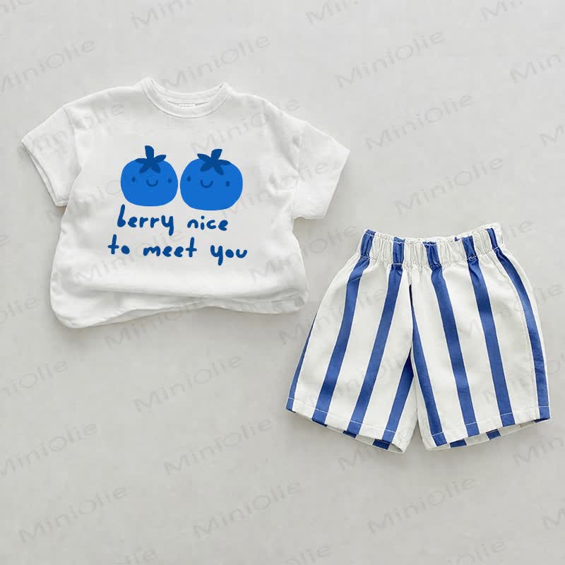 BERRY NICE TO ME YOU Baby Blue Vertical Striped 2-piece Shorts Set - White&Blue - 2-3T - image 1