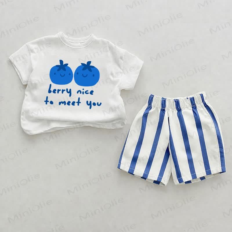 BERRY NICE TO ME YOU Baby Blue Vertical Striped 2-piece Shorts Set - White&Blue - 2-3T - image 1