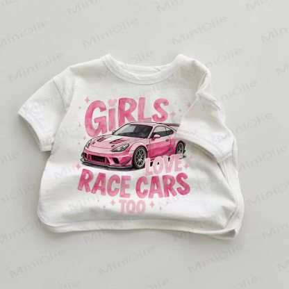GIRLS LOVE RACE CARS TOO Baby Slogan White T-shirt - White - 18-24M - image 1