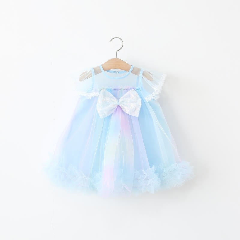 Toddler Glitter Bow Mesh Charming Dress - Blue - 5-7T - image 10
