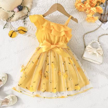 Toddler Flower Bow Tulle Charming Dress - Yellow - 10Y - image 23