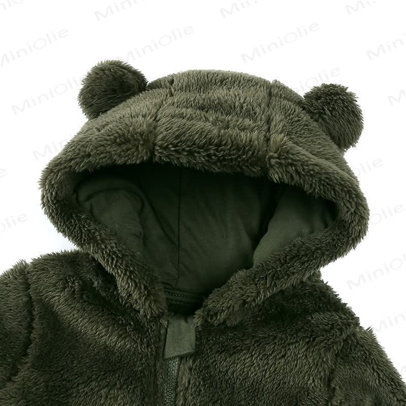 Baby Fleece Solid Color Hooded Romper - image 9
