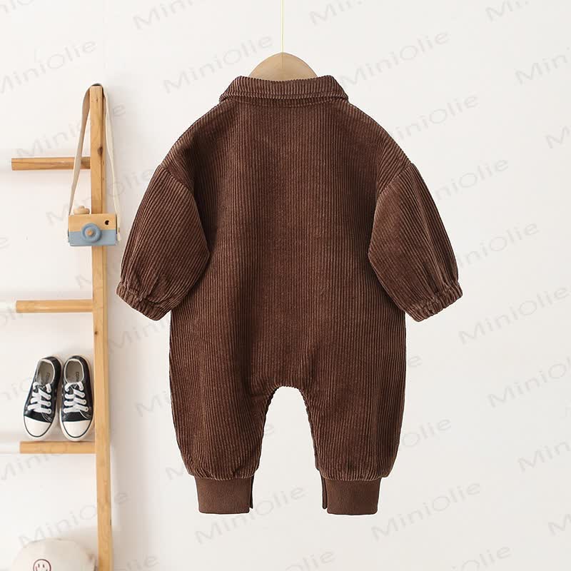 Baby Solid Color Corduroy Cargo Romper - image 3
