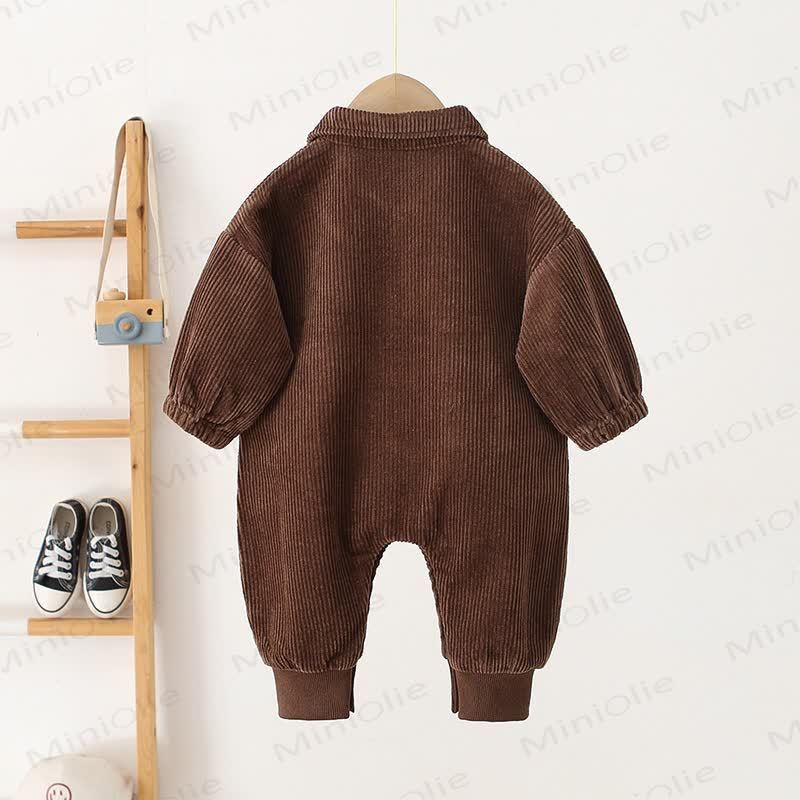 Baby Solid Color Corduroy Cargo Romper - image 3