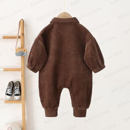 Baby Solid Color Corduroy Cargo Romper - image 3