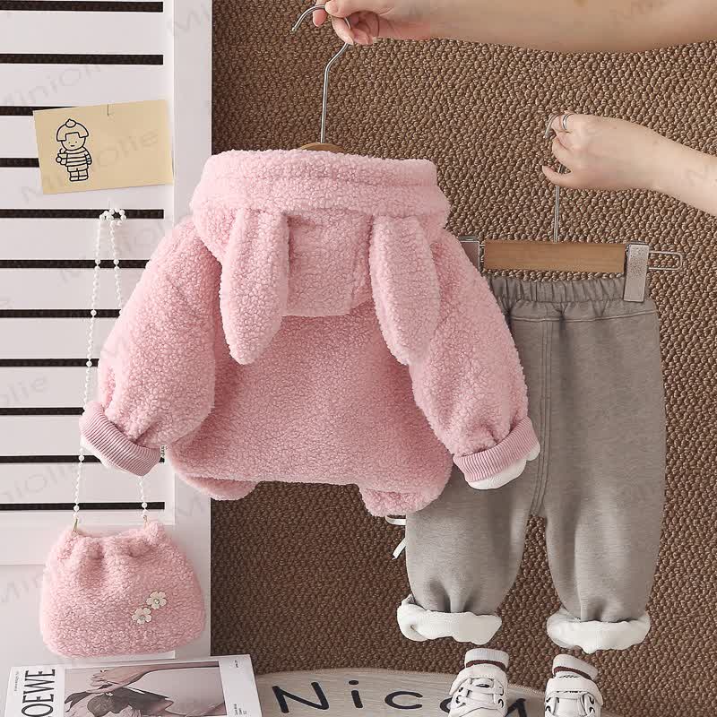 Toddler Baby Bunny Fleece Hoodie 3-piece Set - image 4