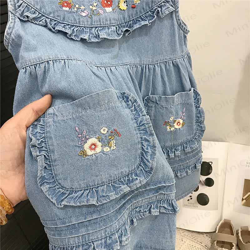 Toddler Denim Embroidered Mushroom Dress - image 7