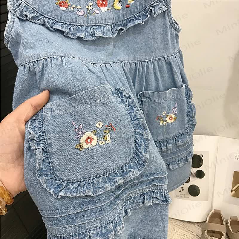 Toddler Denim Embroidered Mushroom Dress - image 7