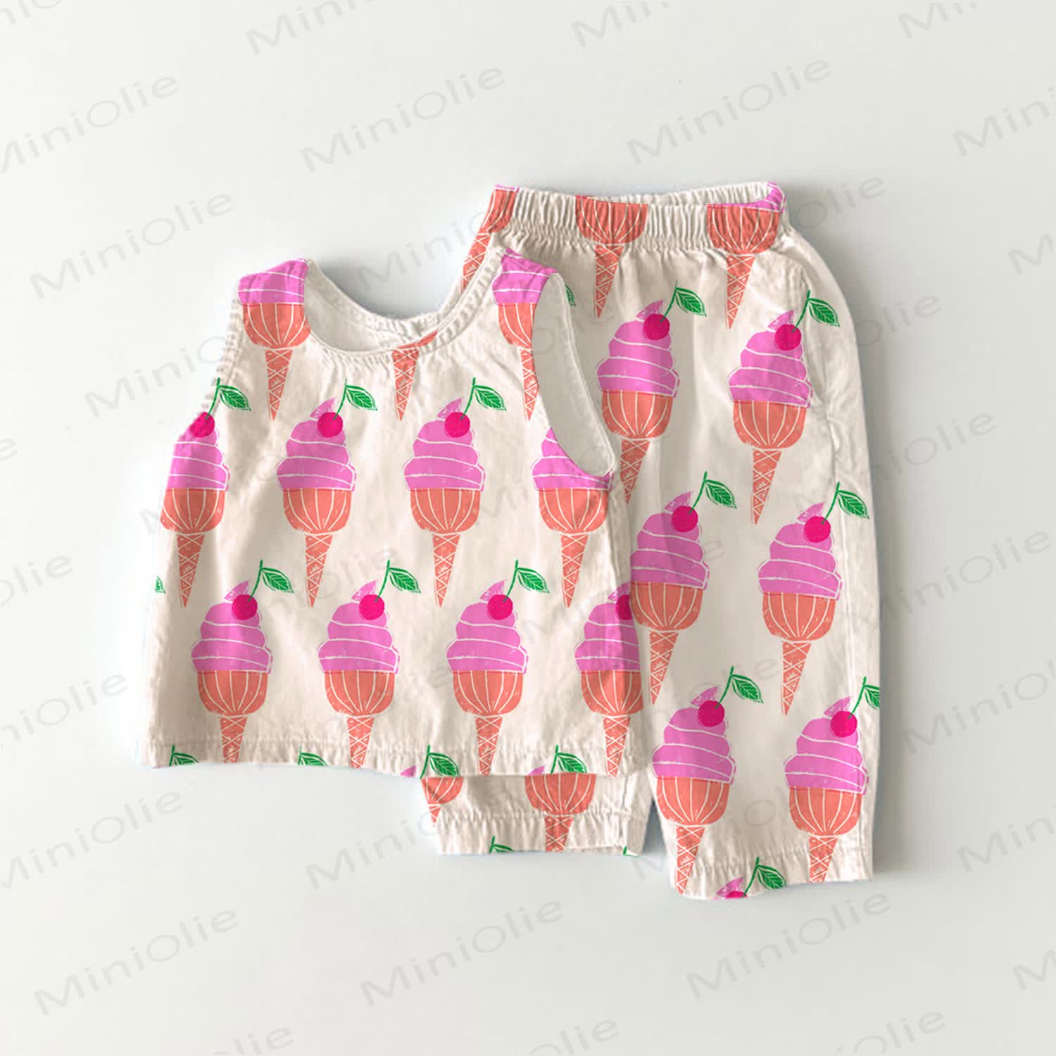 Toddler Ice Cream Print 2-piece Sleeveless Set - White - 5-7T - image 1