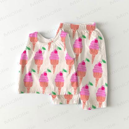 Toddler Ice Cream Print 2-piece Sleeveless Set - White - 5-7T - image 1