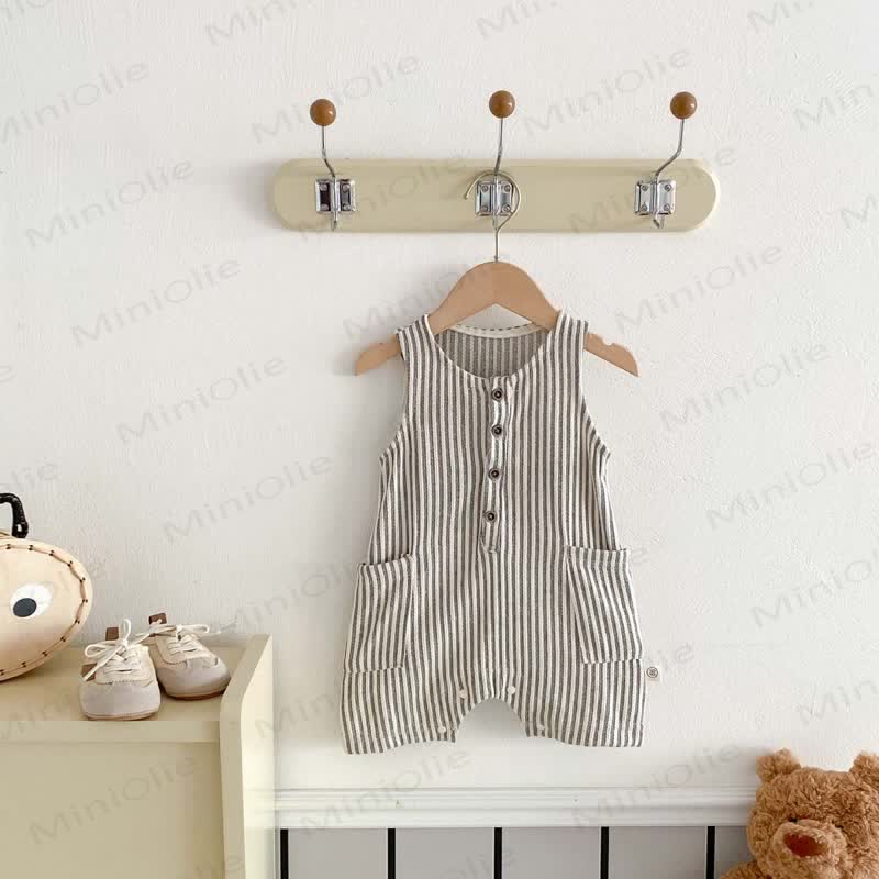 Baby Sleeveless Vertical Stripe Romper  - image 7