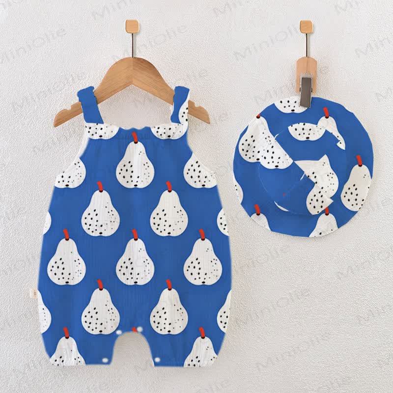 Baby Pear Print Romper with Hat - Blue - 18-24M - image 1