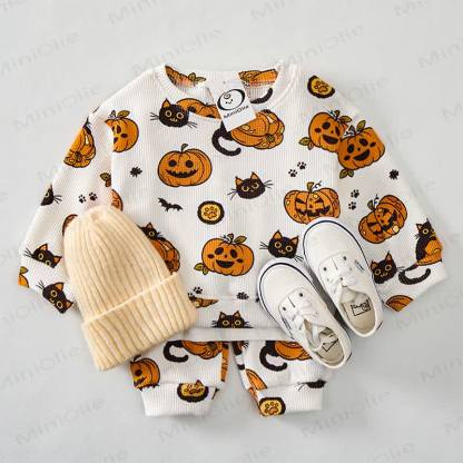 Baby Black Cat Pumpkin Bat Print Waffle 2-piece Set - image 8