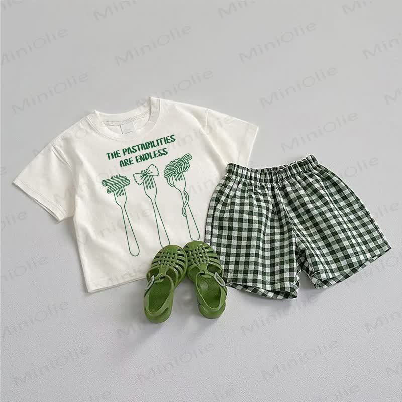 THE PASTABILITIES ARE ENDLESS Baby Tee and Shorts 2-Piece Set - White&Green - 3-5T - image 1