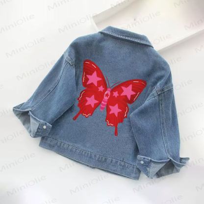 Toddler Kid Butterfly Print Denim Jacket - Blue - 10-11T - image 1