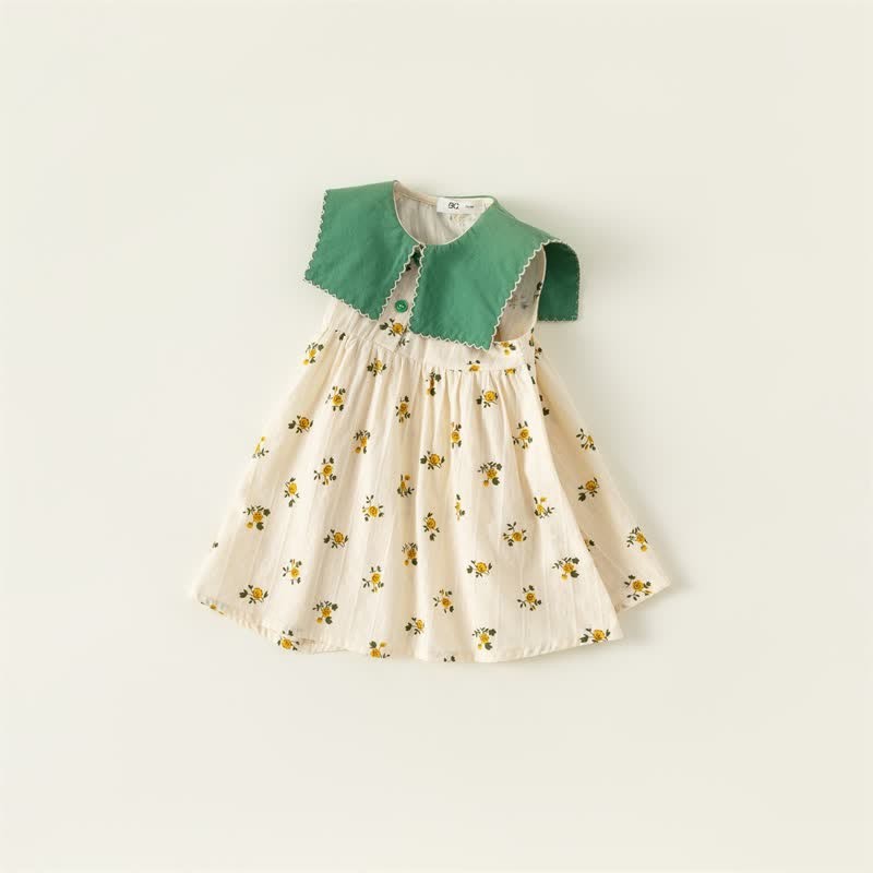 Toddler Girl Lapel Collar Flower Sleeveless Dress