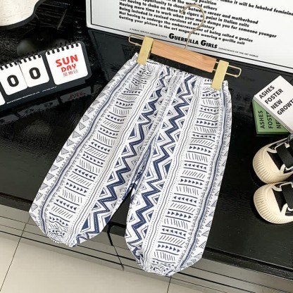 Toddler Lotus Leaf Geometric Pattern Pants - Blue - 8Y - image 3