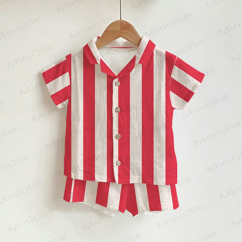 Baby Toddler Red Stripe Shirt and Shorts 2-piece Set - White - 3-5T - image 1
