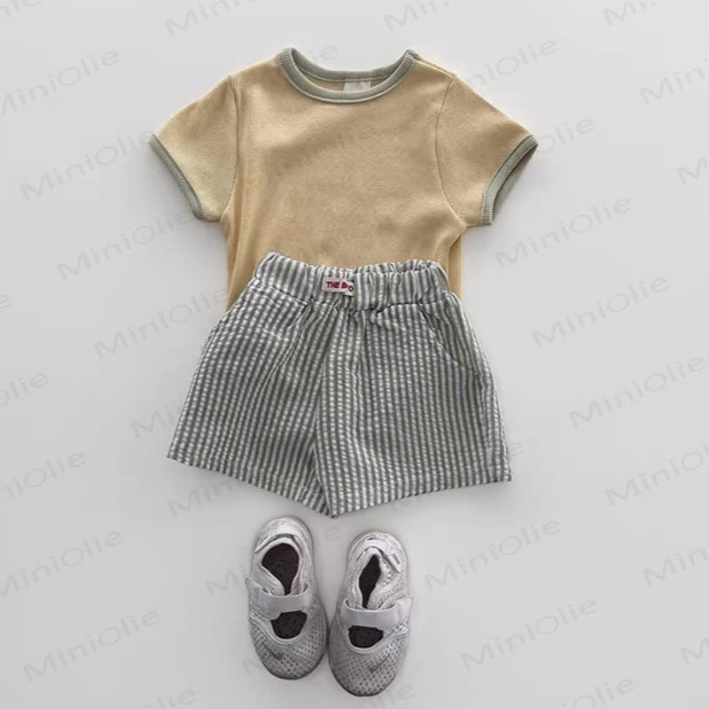 Baby Toddler Boys Solid Color Tee and Striped Shorts 2-piece Set - Yellow - 4-5T - image 3
