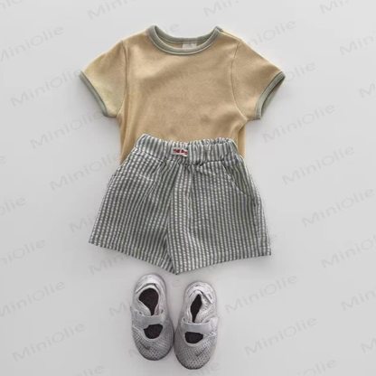 Baby Toddler Boys Solid Color Tee and Striped Shorts 2-piece Set - Yellow - 4-5T - image 3