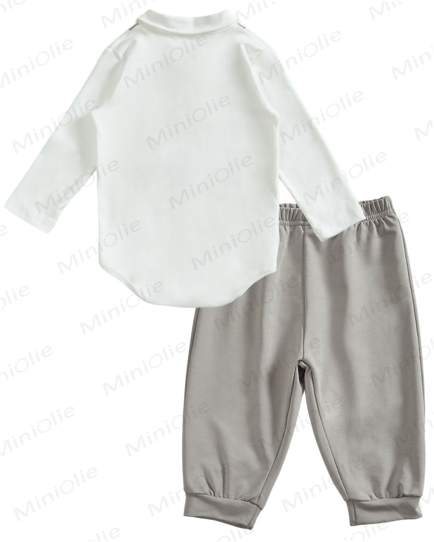 Toddler Baby I'm New Here Crew Long Sleeve Snap Closure Romper Top Jogger Pants Set - image 8