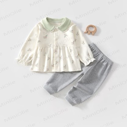 Baby Toddler Floral Peter Pan Collar Cozy Top and Pants 2-piece Set - Green - 2-3T - image 5