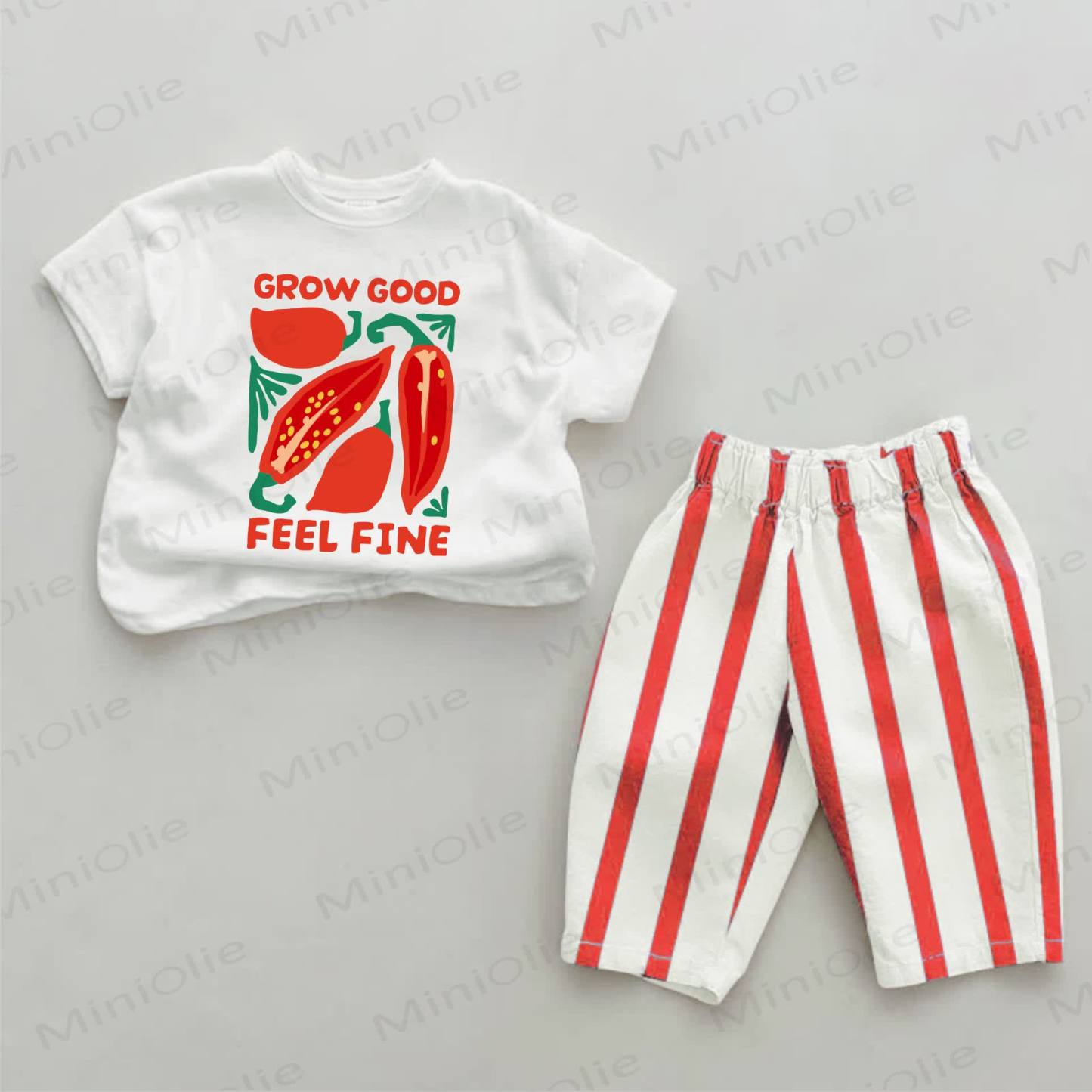 GROW GOOD FEEL FINE Baby Chili Print Red Striped 2-piece Set - White&Red - 2-3T - image 1