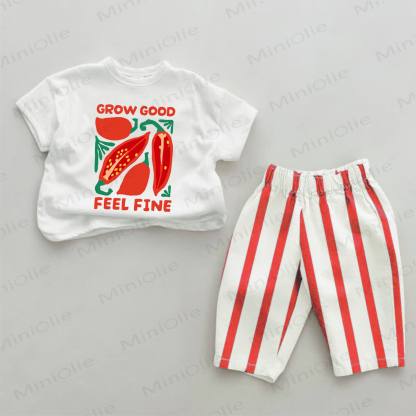 GROW GOOD FEEL FINE Baby Chili Print Red Striped 2-piece Set - White&Red - 2-3T - image 1