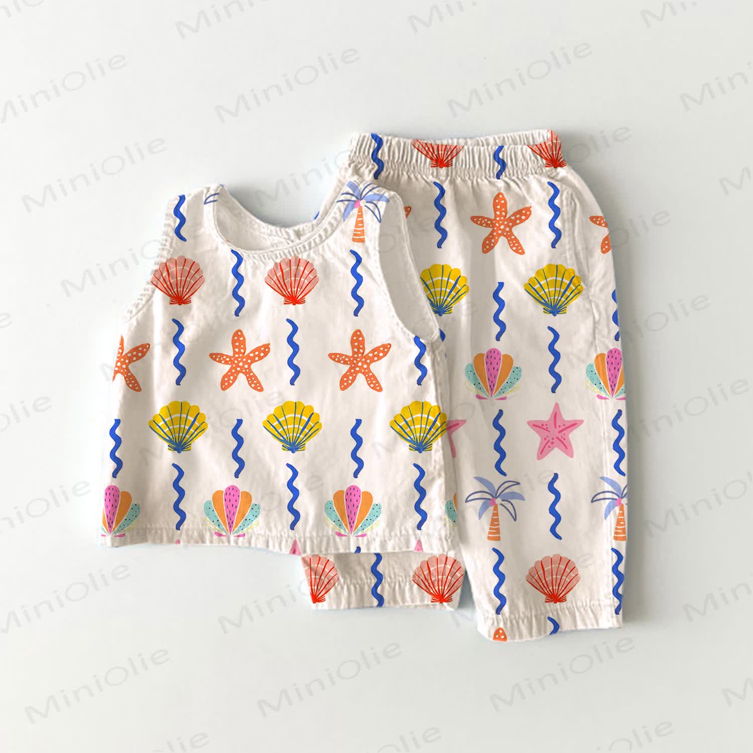 Baby Toddler Starfish and Shells Vertical Striped 2-piece Sleeveless Set - White - 3-4T - image 1