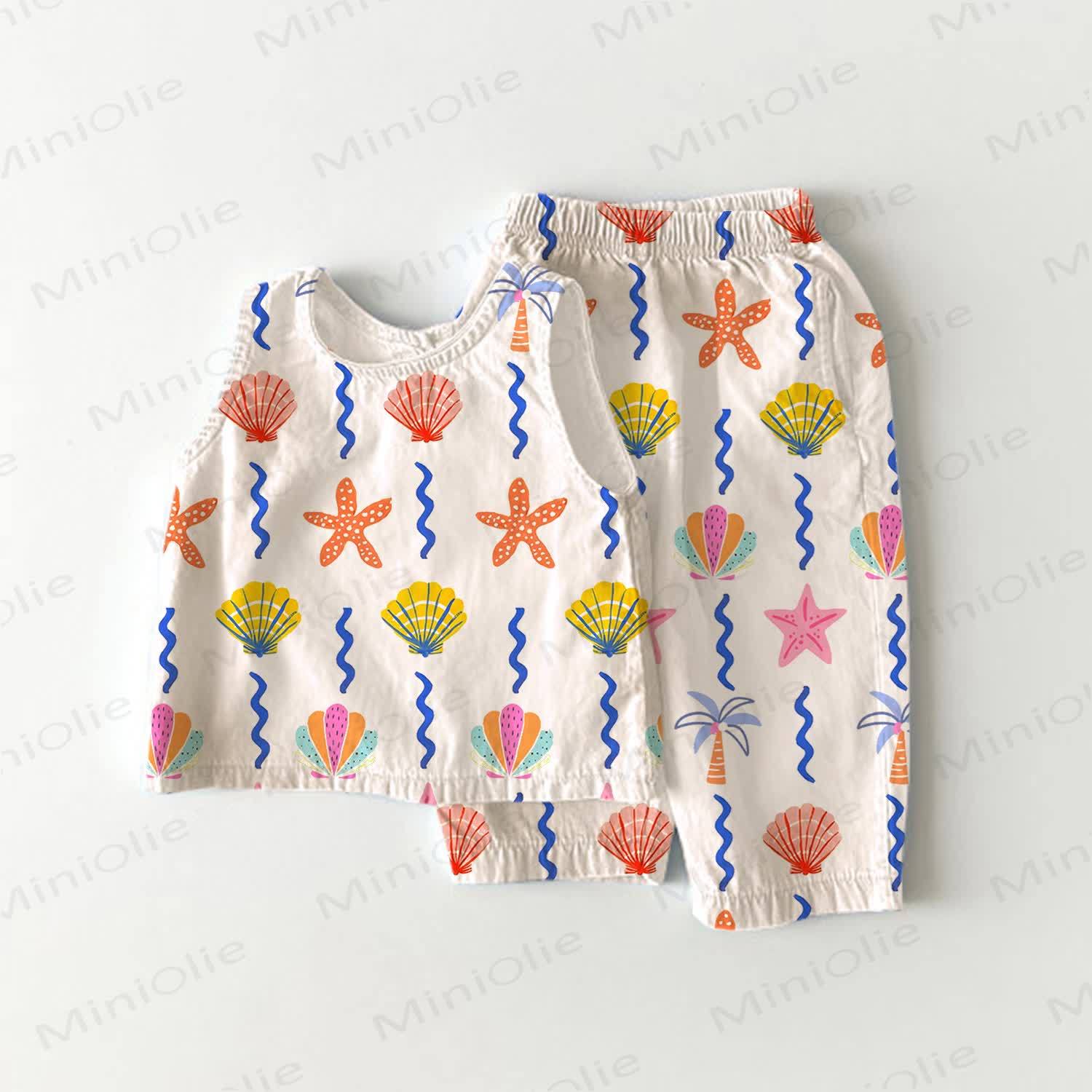 Baby Toddler Starfish and Shells Vertical Striped 2-piece Sleeveless Set - White - 3-4T - image 1