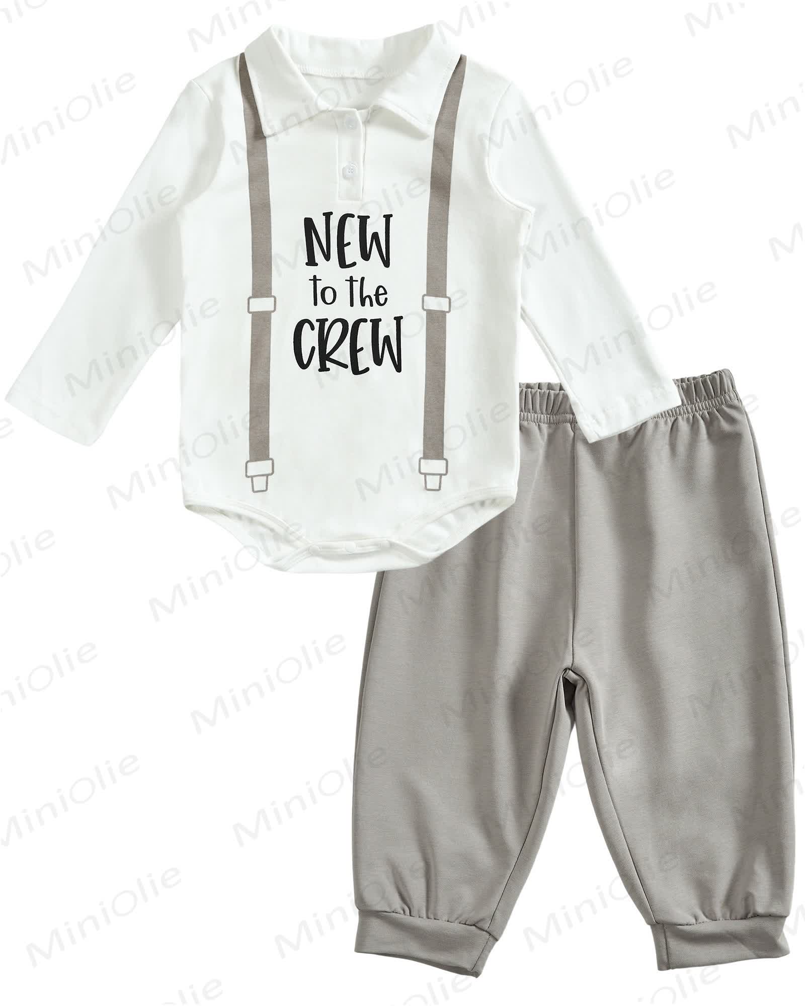 Toddler Baby I'm New Here Crew Long Sleeve Snap Closure Romper Top Jogger Pants Set - image 6