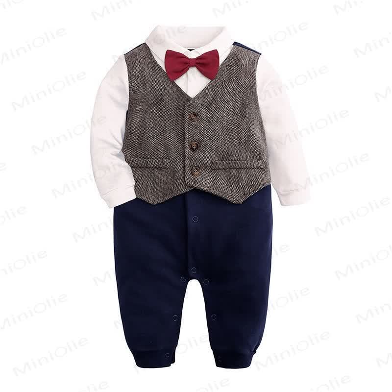 Baby Boy Bow Tie Gentleman Suit Romper - Coffee - 12-18M - image 4